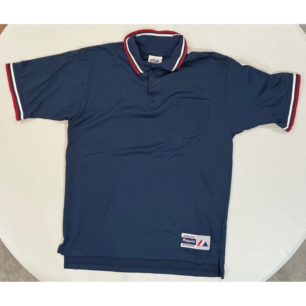 VTG 90s USA Made Majestic Athletic Polo Shirt Mens L Navy Umpire Baseball